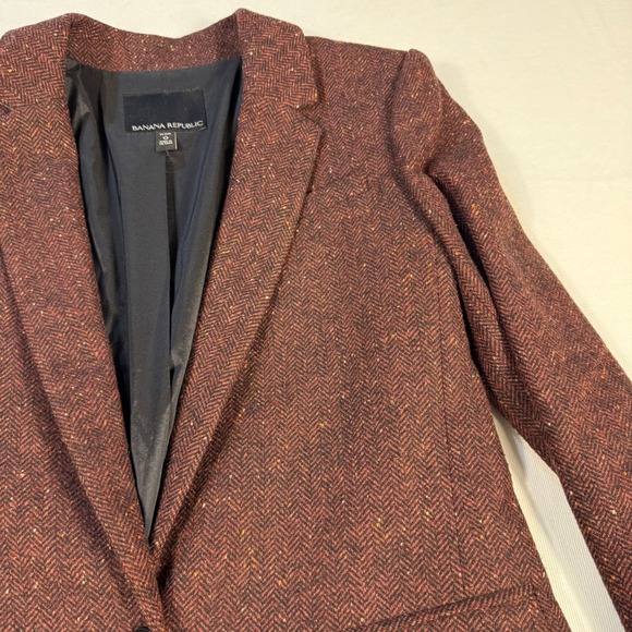 Banana Republic Petite 0 Blazer Rust Herringbone Wool Blend Tailored Academia - Picture 10 of 15